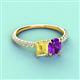 3 - Galina 7x5 mm Emerald Cut Yellow Sapphire and 8x6 mm Oval Amethyst 2 Stone Duo Ring 
