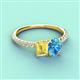3 - Galina 7x5 mm Emerald Cut Yellow Sapphire and 8x6 mm Oval Blue Topaz 2 Stone Duo Ring 