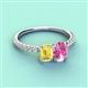3 - Galina 7x5 mm Emerald Cut Yellow Sapphire and 8x6 mm Oval Pink Sapphire 2 Stone Duo Ring 