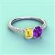 3 - Galina 7x5 mm Emerald Cut Yellow Sapphire and 8x6 mm Oval Amethyst 2 Stone Duo Ring 