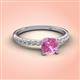 3 - Aurin 6.00 mm Round Lab Created Pink Sapphire and Diamond Engagement Ring 