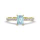1 - Aurin 7x5 mm Emerald Cut Aquamarine and Round Diamond Engagement Ring 