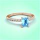 3 - Aurin 7x5 mm Emerald Cut Blue Topaz and Round Diamond Engagement Ring 
