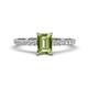 1 - Aurin 7x5 mm Emerald Cut Peridot and Round Diamond Engagement Ring 
