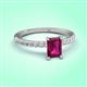3 - Aurin 7x5 mm Emerald Cut Rhodolite Garnet and Round Diamond Engagement Ring 