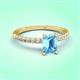 3 - Aurin 7x5 mm Emerald Cut Blue Topaz and Round Diamond Engagement Ring 