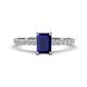 1 - Aurin 7x5 mm Emerald Cut Blue Sapphire and Round Diamond Engagement Ring 