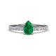 1 - Aurin 7x5 mm Pear Emerald and Round Diamond Engagement Ring 