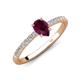 4 - Aurin 7x5 mm Pear Rhodolite Garnet and Round Diamond Engagement Ring 