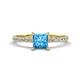 Aurin 6.00 mm Princess Blue Topaz and Diamond Engagement Ring 