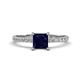 1 - Aurin 6.00 mm Princess Lab Created Blue Sapphire and Diamond Engagement Ring 