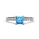 1 - Aurin 6.00 mm Princess Blue Topaz and Diamond Engagement Ring 