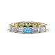 1 - Beverly 5x3 mm Emerald Cut Forever Brilliant Moissanite and Blue Topaz Eternity Band 