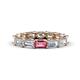1 - Beverly 5x3 mm Emerald Cut Forever Brilliant Moissanite and Pink Tourmaline Eternity Band 