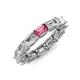 4 - Beverly 5x3 mm Emerald Cut Forever Brilliant Moissanite and Pink Tourmaline Eternity Band 