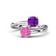 1 - Jianna 6.00 mm Cushion Amethyst and Round Lab Created Pink Sapphire 2 Stone Promise Ring 