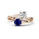1 - Jianna IGI Certified 6.00 mm Cushion Lab Grown Diamond and Round Blue Sapphire 2 Stone Promise Ring 