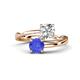 1 - Jianna IGI Certified 6.00 mm Cushion Lab Grown Diamond and Round Tanzanite 2 Stone Promise Ring 
