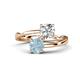 1 - Jianna IGI Certified 6.00 mm Cushion Lab Grown Diamond and Round Aquamarine 2 Stone Promise Ring 
