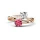 1 - Jianna IGI Certified 6.00 mm Cushion Lab Grown Diamond and Round Pink Tourmaline 2 Stone Promise Ring 