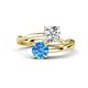 1 - Jianna IGI Certified 6.00 mm Cushion Lab Grown Diamond and Round Blue Topaz 2 Stone Promise Ring 