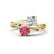 1 - Jianna IGI Certified 6.00 mm Cushion Lab Grown Diamond and Round Pink Tourmaline 2 Stone Promise Ring 