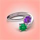 4 - Jianna 6.00 mm Cushion Amethyst and Round Emerald 2 Stone Promise Ring 