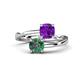 1 - Jianna 6.00 mm Cushion Amethyst and Round Lab Created Alexandrite 2 Stone Promise Ring 