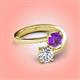 4 - Jianna 6.00 mm Cushion Amethyst and IGI Certified Round Lab Grown Diamond 2 Stone Promise Ring 