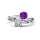 1 - Jianna 6.00 mm Cushion Amethyst and GIA Certified Round Natural Diamond 2 Stone Promise Ring 
