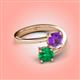 4 - Jianna 6.00 mm Cushion Amethyst and Round Emerald 2 Stone Promise Ring 