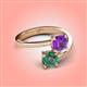 4 - Jianna 6.00 mm Cushion Amethyst and Round Lab Created Alexandrite 2 Stone Promise Ring 