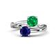 1 - Jianna 6.00 mm Cushion Lab Created Emerald and Round Blue Sapphire 2 Stone Promise Ring 