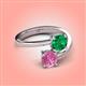 4 - Jianna 6.00 mm Cushion Lab Created Emerald and Round Lab Created Pink Sapphire 2 Stone Promise Ring 