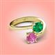 4 - Jianna 6.00 mm Cushion Lab Created Emerald and Round Lab Created Pink Sapphire 2 Stone Promise Ring 