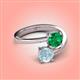 4 - Jianna 6.00 mm Cushion Lab Created Emerald and Round Aquamarine 2 Stone Promise Ring 