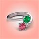 4 - Jianna 6.00 mm Cushion Lab Created Emerald and Round Pink Tourmaline 2 Stone Promise Ring 