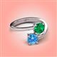 4 - Jianna 6.00 mm Cushion Lab Created Emerald and Round Blue Topaz 2 Stone Promise Ring 
