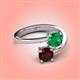 4 - Jianna 6.00 mm Cushion Lab Created Emerald and Round Red Garnet 2 Stone Promise Ring 
