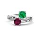 1 - Jianna 6.00 mm Cushion Lab Created Emerald and Round Rhodolite Garnet 2 Stone Promise Ring 
