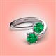 4 - Jianna 6.00 mm Cushion Lab Created Emerald and Round Natural Emerald 2 Stone Promise Ring 