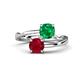 1 - Jianna 6.00 mm Cushion Lab Created Emerald and Round Ruby 2 Stone Promise Ring 