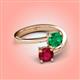 4 - Jianna 6.00 mm Cushion Lab Created Emerald and Round Ruby 2 Stone Promise Ring 
