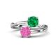 1 - Jianna 6.00 mm Cushion Lab Created Emerald and Round Lab Created Pink Sapphire 2 Stone Promise Ring 