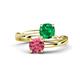 1 - Jianna 6.00 mm Cushion Lab Created Emerald and Round Pink Tourmaline 2 Stone Promise Ring 