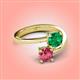 4 - Jianna 6.00 mm Cushion Lab Created Emerald and Round Pink Tourmaline 2 Stone Promise Ring 