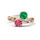 1 - Jianna 6.00 mm Cushion Lab Created Emerald and Round Pink Tourmaline 2 Stone Promise Ring 