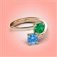4 - Jianna 6.00 mm Cushion Lab Created Emerald and Round Blue Topaz 2 Stone Promise Ring 