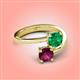4 - Jianna 6.00 mm Cushion Lab Created Emerald and Round Rhodolite Garnet 2 Stone Promise Ring 