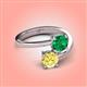 4 - Jianna 6.00 mm Cushion Lab Created Emerald and Round Lab Created Yellow Sapphire 2 Stone Promise Ring 